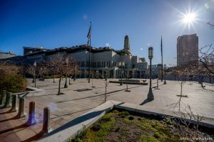 (Trent Nelson  |  The Salt Lake Tribune) An empty plaza at The Conference Center in Salt Lake City just before The Church of Jesus Christ of Latter-day Saints holds General Conference on Saturday, April 4, 2020. The area would usually be packed with tens of thousands of conferencegoers. But because of the coronavirus pandemic, no public attendance is permitted. In fact, the conference is coming from a 