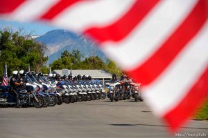 (Trent Nelson  |  The Salt Lake Tribune) Law enforcement and first responders form a procession for fallen Ogden police officer Nate Lyday, in West Valley City on Friday, May 29, 2020.