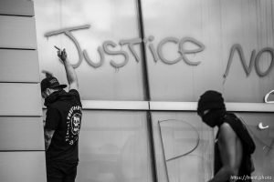 (Trent Nelson  |  The Salt Lake Tribune) Public Safety Building. Rally against police brutality in Salt Lake City on Saturday, May 30, 2020.