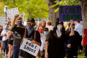 (Trent Nelson  |  The Salt Lake Tribune) Protesters march around City Hall in Salt Lake City on Tuesday, June 2, 2020.