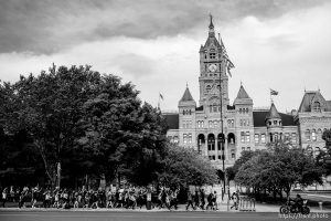 (Trent Nelson  |  The Salt Lake Tribune) Protesters march around City Hall in Salt Lake City on Tuesday, June 2, 2020.