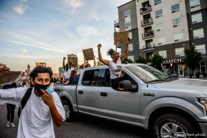(Trent Nelson  |  The Salt Lake Tribune) Protesters march against police brutality in Salt Lake City on Tuesday, June 2, 2020.