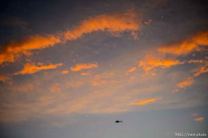 (Trent Nelson  |  The Salt Lake Tribune) Protesters march against police brutality in Salt Lake City on Tuesday, June 2, 2020. helicopter