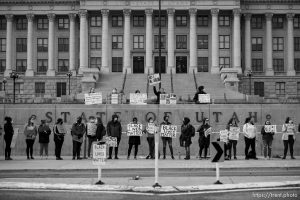 (Trent Nelson  |  The Salt Lake Tribune) Protesters chant against police brutality at the State Capitol in Salt Lake City on Sunday, June 7, 2020.