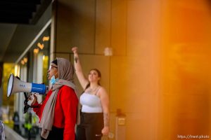 (Trent Nelson  |  The Salt Lake Tribune) People gather at the Salt Lake County District Attorney's office on Wednesday, June 17, 2020, protesting the death of Bernardo Palacio-Carbajal, who was shot by Salt Lake City police.