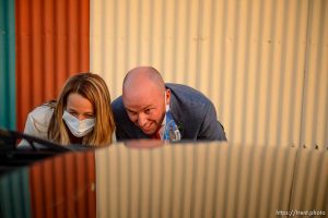 (Trent Nelson  |  The Salt Lake Tribune) Utah Republican gubernatorial candidate Lt. Gov. Spencer Cox and his wife Abby greet supporters arriving to an election night event in Mount Pleasant on Tuesday, June 30, 2020.
