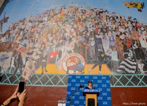 (Trent Nelson  |  The Salt Lake Tribune) Artist Jann Haworth talks about the new 