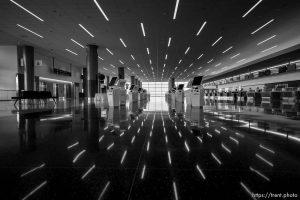 (Trent Nelson  |  The Salt Lake Tribune) Ticketing terminals and counters at the new Salt Lake City International Airport on Thursday, Aug. 27, 2020.