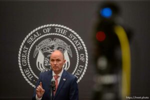(Trent Nelson  |  The Salt Lake Tribune) Gov. Spencer Cox speaks at a news conference in Salt Lake City on Thursday, Jan. 14, 2021.