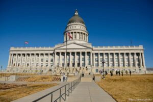 (Trent Nelson  |  The Salt Lake Tribune) A group calling themselves Bois of Liberty, at right, at the state Capitol in Salt Lake City on Sunday, Jan. 17, 2021.