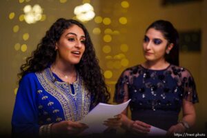 (Trent Nelson  |  The Salt Lake Tribune) Nora Abu-Dan and Satin Tashnizi host the livestream of the Women of World Refugee Fashion at Commonwealth Studios in Salt Lake City on Wednesday, March 10, 2021.