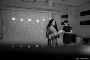 (Trent Nelson  |  The Salt Lake Tribune) Nora Abu-Dan and Satin Tashnizi host the livestream of the Women of World Refugee Fashion at Commonwealth Studios in Salt Lake City on Wednesday, March 10, 2021.