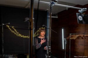 (Trent Nelson  |  The Salt Lake Tribune) Samira Harnish expresses her concern to those who suffered in the past year during the streaming of the Women of World Refugee Fashion at Commonwealth Studios in Salt Lake City on Wednesday, March 10, 2021.