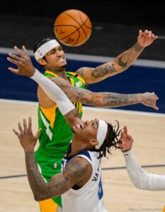(Trent Nelson  |  The Salt Lake Tribune) Utah Jazz guard Jordan Clarkson (00) as the Utah Jazz host the Minnesota Timberwolves, NBA basketball in Salt Lake City on Saturday, April 24, 2021.
