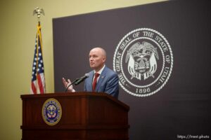(Trent Nelson  |  The Salt Lake Tribune) Gov. Spencer Cox at a news conference in Salt Lake City on Thursday, April 22, 2021.