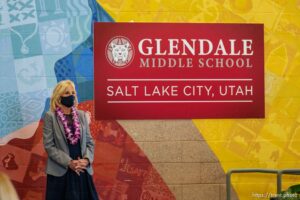 (Trent Nelson  |  The Salt Lake Tribune) First lady Jill Biden at Glendale Middle School in Salt Lake City on Wednesday, May 5, 2021.