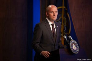 (Trent Nelson  |  The Salt Lake Tribune) Gov. Spencer Cox speaks at his weekly news conference in Salt Lake City on Thursday, May 20, 2021.