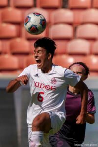 (Trent Nelson  |  The Salt Lake Tribune)  as Judge Memorial faces Morgan High School in the 3A boys soccer championship, at Rio Tinto Stadium in Sandy on Tuesday, May 18, 2021.