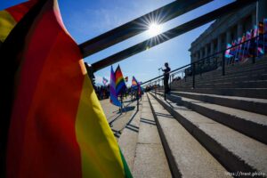 (Trent Nelson  |  The Salt Lake Tribune)  Friends, Allies and Mentors of the LGBTQ+ Community, a nonprofit organization created by educators, has organized a rally to advocate for more LGBTQ+ representation in the K-12 curriculum. Kyle Lukoff, whose LGBTQ+ children's book 