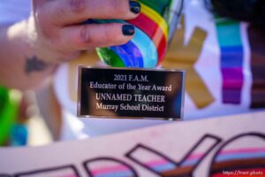 (Trent Nelson  |  The Salt Lake Tribune)  Friends, Allies and Mentors of the LGBTQ+ Community, a nonprofit organization created by educators, has organized a rally to advocate for more LGBTQ+ representation in the K-12 curriculum. Kyle Lukoff, whose LGBTQ+ children's book 