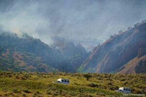 (Trent Nelson  |  The Salt Lake Tribune) East Canyon Fire burns north of East Canyon State Park, on Tuesday, June 8, 2021.
