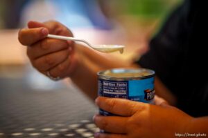 (Trent Nelson  |  The Salt Lake Tribune) Emily, a woman experiencing homelessness, eats lunch at the Switchpoint shelter in St. George on Thursday, June 10, 2021.