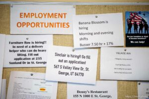(Trent Nelson  |  The Salt Lake Tribune) Job listings at the Switchpoint shelter in St. George on Friday, June 11, 2021.