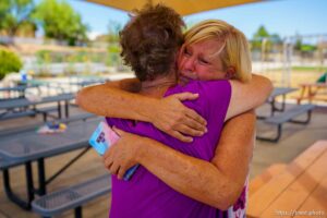 (Trent Nelson  |  The Salt Lake Tribune) Linda Stay, right, embraces Jan, a resident at Switchpoint in St. George on Friday, June 11, 2021.