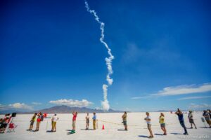 (Trent Nelson  |  The Salt Lake Tribune)  . Utah Rocket Club hosted Large Dangerous Rocket Ships, one of the country's premier rocketry events, at the Bonneville Salt Flats on Saturday, July 31, 2021.