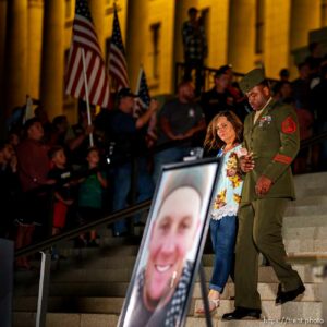(Trent Nelson  |  The Salt Lake Tribune)  at a vigil at the State Capitol in Salt Lake City for Staff Sgt. Taylor Hoover on Sunday, Aug. 29, 2021.. Hoover was killed in a suicide bombing in Kabul, Afghanistan.