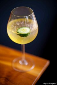 (Trent Nelson  |  The Salt Lake Tribune) Cucumber Time, a drink at Oquirrh Restaurant in Salt Lake City on Monday, Aug. 30, 2021.