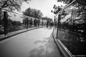 (Trent Nelson  |  The Salt Lake Tribune) Tommaso Lenzi and his grad students are developing an exoskeleton or mechanism that wraps around the waist and thigh to assist leg amputees, who expend more energy walking than able-bodied people because of the muscle loss. It's lightweight and a small study found it effective. on Wednesday, Oct. 13, 2021.  Brendon Ortolano (red) Marshall Ishmael (red sleeves)