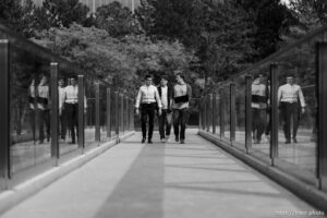 (Trent Nelson  |  The Salt Lake Tribune) Tommaso Lenzi and his grad students are developing an exoskeleton or mechanism that wraps around the waist and thigh to assist leg amputees, who expend more energy walking than able-bodied people because of the muscle loss. It's lightweight and a small study found it effective. on Wednesday, Oct. 13, 2021.  Brendon Ortolano (red) Marshall Ishmael (red sleeves)