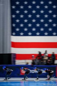 (Trent Nelson  |  The Salt Lake Tribune) Women's 1502 Final at the US Olympic Short Track Team Trials in Kearns on Saturday, Dec. 18, 2021.