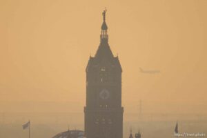 (Trent Nelson  |  The Salt Lake Tribune) A hazy view of City Hall in Salt Lake City on Monday, Dec. 20, 2021.