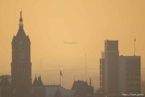 (Trent Nelson  |  The Salt Lake Tribune) A hazy view of City Hall in Salt Lake City on Monday, Dec. 20, 2021.