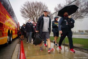 (Trent Nelson  |  The Salt Lake Tribune) Utah football coach Kyle Whittingham and the Utah Utes arrive for a practice leading up to the Rose Bowl at Harbor College in Wilmington, Calif., on Wednesday, Dec. 29, 2021.