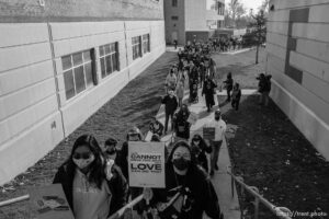 (Trent Nelson  |  The Salt Lake Tribune) People march celebrating the legacy of Martin Luther King Jr., in Salt Lake City on Monday, Jan. 17, 2022.