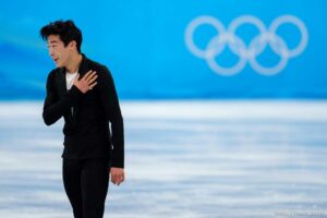 (Trent Nelson  |  The Salt Lake Tribune) Nathan Chen (USA) competes in the Team Event - Men Single Figure Skating at the Capital Indoor Stadium, 2022 Beijing Winter Olympics on Friday, Feb. 4, 2022.