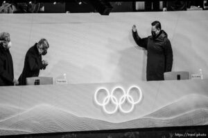 (Trent Nelson  |  The Salt Lake Tribune) Xi Jinping, Thomas Bach,during the Opening Ceremony of the 2022 Winter Olympics at the National Stadium ,the Bird's Nest, in Beijing on Friday, Feb. 4, 2022.