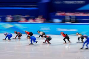 (Trent Nelson  |  The Salt Lake Tribune) China wins the gold medal in mixed team relay, short track speed skating at the 2022 Winter Olympics in Beijing on Saturday, Feb. 5, 2022.