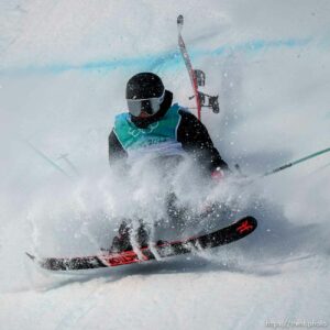 (Trent Nelson  |  The Salt Lake Tribune)  Margaux HACKETT competes in the big air qualification round at the 2022 Winter Olympics in Beijing on Monday, Feb. 7, 2022.