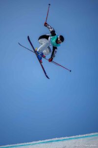 (Trent Nelson  |  The Salt Lake Tribune)  Sarah HOEFFLIN competes in the big air qualification round at the 2022 Winter Olympics in Beijing on Monday, Feb. 7, 2022.