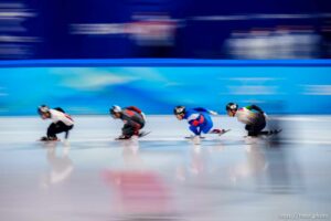 (Trent Nelson  |  The Salt Lake Tribune) , 1500m quarterfinals, short track speed skating at the 2022 Winter Olympics in Beijing on Wednesday, Feb. 9, 2022.
