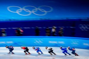 (Trent Nelson  |  The Salt Lake Tribune) , 1500m quarterfinal 6, short track speed skating at the 2022 Winter Olympics in Beijing on Wednesday, Feb. 9, 2022.