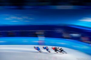 (Trent Nelson  |  The Salt Lake Tribune) , 1500m quarterfinals, short track speed skating at the 2022 Winter Olympics in Beijing on Wednesday, Feb. 9, 2022.
