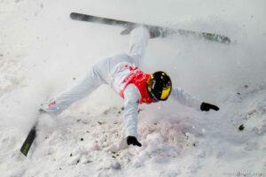 (Trent Nelson  |  The Salt Lake Tribune)  Kong Fanyu competes in women's aerials at the 2022 Beijing Winter Olympics in Zhangjiakou on Monday, Feb. 14, 2022.