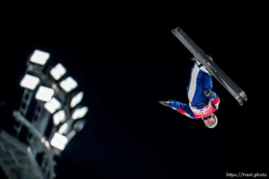 (Trent Nelson  |  The Salt Lake Tribune)  Ashley Caldwell competes in women's aerials at the 2022 Beijing Winter Olympics in Zhangjiakou on Monday, Feb. 14, 2022.