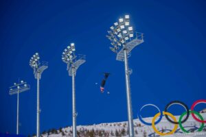 (Trent Nelson  |  The Salt Lake Tribune)  silver medalist Hanna Huskova Belarus competes in women's aerials at the 2022 Beijing Winter Olympics in Zhangjiakou on Monday, Feb. 14, 2022.