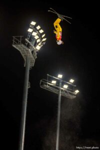 (Trent Nelson  |  The Salt Lake Tribune)  Akmarzhan Kalmurzayeva (KAZ) competes in women's aerials at the 2022 Beijing Winter Olympics in Zhangjiakou on Monday, Feb. 14, 2022.